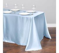 Chickwin Nappe en Satin Rectangulaire Couleur Unie, Nappe d'Intérieur Doux Lavable Décoration de Table pour Mariage, Jardin, Fête, Banquet, Restaurant, Hôtel, Conférences (Bleu Clair,145x320cm)