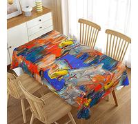 Chickwin Nappe Imperméable Rectangulaire Nappe Imprimée Abstraite et Colorée d'art Moderne Nappe pour Fête Salle à Manger Décor de Cuisine, Lavable, Facile d'entretien (140x240cm,Bleu Vif)