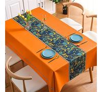 Chickwin Nappe PVC Rectangulaire Anti Taches, Plastique Nappes Toile Cirée Imperméable à Facile d'entretien Rétro Cachemire pour Salle à Manger Party Jardin Picnic (120x170cm,Orange)