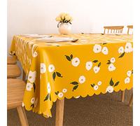 Chickwin Nappe PVC Rectangulaire Anti Taches, Plastique Nappes Toile Cirée Imperméable à Facile d'entretien Motif de Elégant pour Salle à Manger Party Jardin Picnic (140x140cm,gardénia)