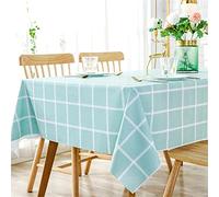 Chickwin Nappe PVC Rectangulaire Anti Taches Plastique Nappes Toile Cirée Imperméable à Facile d'entretien Motif de Elégant pour Salle à Manger Party Jardin Picnic (Grande Grille Cyan,140x200cm)