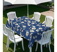 Chickwin Nappe Rectangulaire avec Trou de Parasol et Fermeture Éclair, Fête des Mères Nappe Extérieur Imperméable Jardin Anti Taches pour Terrasse Jardin Fête Barbecues (Bleu foncé,213x152cm)
