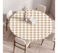 Chickwin Nappe Ronde Ajustée Bord Élastique, Nappe de Table Motif à Carreaux Vichy Rétro, Imperméable Anti Tache Lavable pour Pique-Nique, Camping, Intérieur et Exterieur (100cm,Brun)
