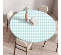 Chickwin Nappe Ronde Ajustée Bord Élastique, Nappe de Table Motif à Carreaux Vichy Rétro, Imperméable Anti Tache Lavable pour Pique-Nique, Camping, Intérieur et Exterieur (100cm,Vert 1)