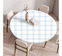 Chickwin Nappe Ronde Ajustée Bord Élastique, Nappe de Table Motif à Carreaux Vichy Rétro, Imperméable Anti Tache Lavable pour Pique-Nique, Camping, Intérieur et Exterieur (140cm,Bleu Clair)