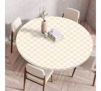Chickwin Nappe Ronde Ajustée Bord Élastique, Nappe de Table Motif à Carreaux Vichy Rétro, Imperméable Anti Tache Lavable pour Pique-Nique, Camping, Intérieur et Exterieur (110cm,Orange)