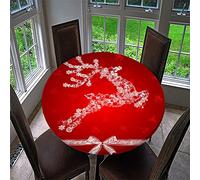 Chickwin Nappe Ronde de Noël Imperméable avec Bord Élastique, Nappe à imprimé Noël Rouge Rêveur, Nappe de Table Anti-dérapant pour Cuisine, Restaurants, Jardin (120cm,Renne)