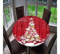 Chickwin Nappe Ronde de Noël Imperméable avec Bord Élastique, Nappe à imprimé Noël Rouge Rêveur, Nappe de Table Anti-dérapant pour Cuisine, Restaurants, Jardin (120cm,Sapin de Noël A)