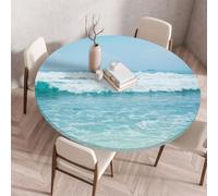 Chickwin Nappe Ronde Imperméable Anti-Taches avec Bord Élastique, Nappe de Table Imprimé Paysage Océan Bleu 3D en Polyester Lavable pour Fêtes Exterieur Jardin Pique-Niqe (Style A,70cm)