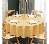 Chickwin Nappe Ronde PU Anti Taches, Plastique Nappes Toile Cirée Imperméable à Facile d'entretien Élégant Couleur Unie pour Salle à Manger Party Jardin Grande Taille (120cm,Jaune)