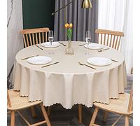 Chickwin Nappe Ronde PU Anti Taches, Plastique Nappes Toile Cirée Imperméable à Facile d'entretien Élégant Couleur Unie pour Salle à Manger Party Jardin Grande Taille (140cm,Crème)