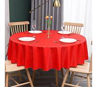 Chickwin Nappe Ronde PU Anti Taches, Plastique Nappes Toile Cirée Imperméable à Facile d'entretien Élégant Couleur Unie pour Salle à Manger Party Jardin Grande Taille (160cm,Rouge)