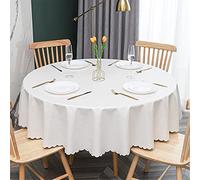 Chickwin Nappe Ronde PU Anti Taches, Plastique Nappes Toile Cirée Imperméable à Facile d'entretien Élégant Couleur Unie pour Salle à Manger Party Jardin Grande Taille (160cm,Blanc)