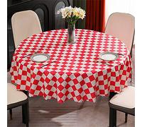 Chickwin Nappe Ronde PVC Anti Taches, Checkerboard Damier Plaid Plastique Nappes Toile Cirée Imperméable résistant à l'huile pour Salle à Manger Party Jardin Picnic (160cm,Rose Rouge)