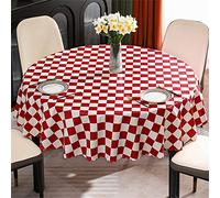 Chickwin Nappe Ronde PVC Anti Taches, Checkerboard Damier Plaid Plastique Nappes Toile Cirée Imperméable résistant à l'huile pour Salle à Manger Party Jardin Picnic (200cm,Rouge)