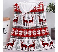 Chickwin Noël Plaid Couverture Polaire, Rouge Vert Couverture en Flanelle Douce Légères Chaudes Couvertures Toutes Saisons Jete de Canape pour Voyager, Lit ou Canapé (150x180cm,Elk Rouge)
