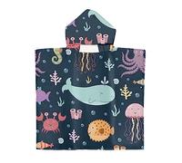 Chickwin Océan Poncho à Capuche Enfants, Microfibre Serviette avec Capuche Peignoir De Robe de bain Plage Poncho de Natation pour Garçons et Filles (Pieuvre,65x75cm)