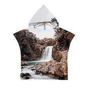 Chickwin Paysage Naturel Poncho à Capuche Enfants Microfibre Serviette avec Capuche Robe de Plage Peignoir de Bain Poncho de Natation pour Garçons et Filles (Cascade 1,60x80cm)