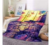 Chickwin Plaid Couverture Polaire, 3D Paysage Violet Couverture en Flanelle Douce Chaudes Couvertures Toutes Saisons Jete de Canape pour Voyager, Lit ou Canapé (80x120cm,Le Coucher du Soleil)