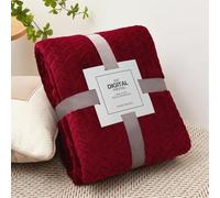 Chickwin Plaid Couverture Polaire Chaud Doux Rayure Couverture en Flanelle Plaid Canape Grande Taille Confortable Couverture en Peluche Couverture lit 1/2 Personnes Jete de Canape (45x65cm,Bordeaux)