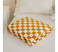 Chickwin Plaid Couverture Polaire, Couverture en Flanelle Douce Chaudes Couvertures Jete de Canape pour Hiver Automne Voyager, Lit ou Canapé -Damier Plaid (200x230cm,Orange)