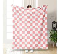 Chickwin Plaid Couverture Polaire, Damier Plaid Couverture en Flanelle Douce Chaudes Légères Couvertures Toutes Saisons Jete de Canape pour Voyager, Lit ou Canapé (150x200cm,Blanc Rose)