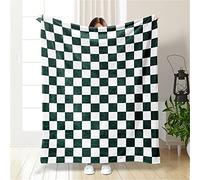 Chickwin Plaid Couverture Polaire, Damier Plaid Couverture en Flanelle Douce Chaudes Légères Couvertures Toutes Saisons Jete de Canape pour Voyager, Lit ou Canapé (150x200cm,Vert Foncé)