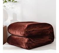 Chickwin Plaid Polaire Chaude Couverture en Flanelle, Couleur Unie Couvre lit 1/2 Personnes Jeté de Canapé Douce et Chaude Moelleuse Dessus de lit Canapé lit (Café,180x200cm)