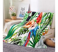 Chickwin Plante Imprimé Plaid Couverture Polaire en Flanelle Chaude et Doux Moelleux Couvre Lit 2 Personnes Jeté de Canapé Canapé lit Dessus de lit Fit All-Season (180x200cm,Perroquet Fleur)