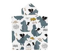 Chickwin Poncho à Capuche Enfants, Dinosaure Microfibre Serviette avec Capuche Peignoir De Robe de Bain Plage Poncho de Natation pour Garçons et Filles (65x75cm,Blanc)