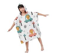 Chickwin Poncho à Capuche Enfants, Microfibre Animal Serviette avec Capuche Peignoir De Robe de bain Plage Poncho de Natation pour Garçons et Filles (60x60cm,Lion)