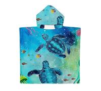 Chickwin Poncho à Capuche Enfants, Microfibre Serviette avec Capuche Peignoir De Robe de Bain Plage Modèle de Tortue de Mer Poncho de Natation pour Garçons et Filles (65x75cm,A)