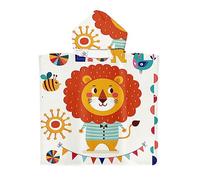 Chickwin Poncho à Capuche Enfants, Microfibre Serviette avec Capuche Peignoir De Robe de bain Plage Poncho de Natation pour Garçons et Filles (65x75cm,Lion 10)