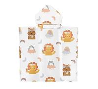 Chickwin Poncho à Capuche Enfants, Microfibre Serviette avec Capuche Peignoir De Robe de bain Plage Poncho de Natation pour Garçons et Filles (65x75cm,Lion 1)