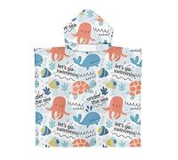 Chickwin Poncho à Capuche Enfants, Microfibre Serviette avec Capuche Peignoir De Robe de bain Plage Poncho de Natation pour Filles et Garçons (60x60cm,Pieuvre)