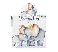 Chickwin Poncho à Capuche Enfants, Microfibre Serviette avec Capuche Peignoir De Robe de Bain Plage Poncho de Natation pour Garçons et Filles (65x75cm,Impression d'éléphant 3)