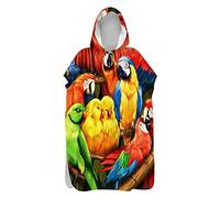 Chickwin Poncho de Bain Adulte Enfant, Oiseau Imprimé Poncho à Capuche Changement Robe Microfibre Séchage Rapide Serviette de Plage pour Plage Surfing Natation Bain