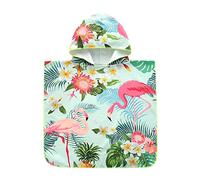 Chickwin Poncho de Bain Enfant Garcon Filles Serviette de Plage Peignoir De Séchage Rapide Serviette Poncho Serviette à Capuche de Bain/Plage Sortie de Bain (66x65cm,Flamant)