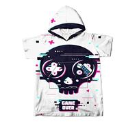 Chickwin Poncho de Surf pour Enfant, Game Impression Serviette de Plage avec Capuche et Poche, Poncho de Bain à Manches en Microfibre, Légère Peignoir Serviette Piscine (L,Squelette)