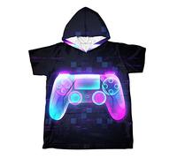 Chickwin Poncho de Surf pour Enfant, Game Impression Serviette de Plage avec Capuche et Poche, Poncho de Bain à Manches en Microfibre, Légère Peignoir Serviette Piscine (S,éblouissement)