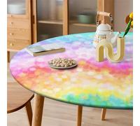 Chickwin Ronde Nappe de Table Élastique Ajustable Imperméable, Imprimé Arc-en-Ciel, Couverture de Table Kitchen en Tissu Oxford Protection Tables pour Restaurants (Tie-Dye,110cm)