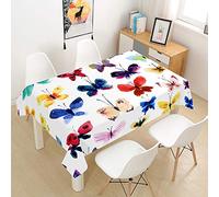 Chickwin-Shop Chickw1 Nappe Blanc Moderne Rectangulaire Anti Tache Imperméable Facile D'entretie, Nappe Imprimée Papillon, Nappe en Polyester pour Jardins Cuisine Maison (Aquarelle,140x260cm)