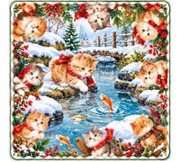 Chickwin Tapis de Mahjong pour Table, 3D Noël (Chat 06,M) | Tapis de Table de Mahjong Antidérapant Silencieux Absorbant Carré pour Poker, Jeux de Société et Cartes Domestiques