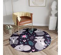 Chickwin Tapis de Salon Rond Moderne, Motif Dessin Animé Tapis Antidérapant Doux et Moelleux pour Salle à Manger Chambre Canapé ou Chambre d'enfant (Koala Gris,Diamètre 80cm)