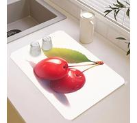 Chickwin Tapis Egouttoir Vaisselle, 3D Régimes Alimentaires Tapis Vaisselle Absorbant et Antidérapant, Egouttoir Séchage Rapide diatomite, Idéal pour Bar à Café et Plan (Cerise,50x60cm)