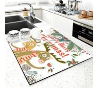 Chickwin Tapis Egouttoir Vaisselle, Imprimé de Noël Tapis Vaisselle Absorbant et Antidérapant, Egouttoir Séchage Rapide Diatomite pour Plan de Travail (Renne,30x40cm)