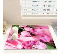 Chickwin Tapis Egouttoir Vaisselle Plan de Travail Tulipe Colorée, Tapis Vaisselle Absorbant et Antidérapant, Egouttoir Séchage Rapide Diatomite, pour Bar à Café Cuisine (Tulipe 2,40x50cm)