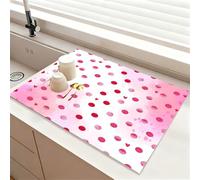 Chickwin Tapis Egouttoir Vaisselle, Style à Pois Mignon Tapis Vaisselle Absorbant et Antidérapant, Egouttoir Séchage Rapide diatomite, Idéal pour Bar à Café et Plan de Travail (Rose,60x60cm)