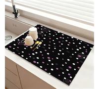 Chickwin Tapis Egouttoir Vaisselle, Style à Pois Mignon Tapis Vaisselle Absorbant et Antidérapant, Egouttoir Séchage Rapide diatomite, Idéal pour Bar à Café et Plan de Travail (Noir,50x60cm)