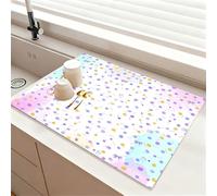 Chickwin Tapis Egouttoir Vaisselle, Style à Pois Mignon Tapis Vaisselle Absorbant et Antidérapant, Egouttoir Séchage Rapide diatomite, Idéal pour Bar à Café et Plan de Travail (Violet,50x60cm)